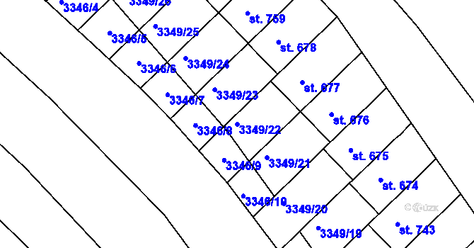 Parcela st. 3349/22 v KÚ Jalubí, Katastrální mapa