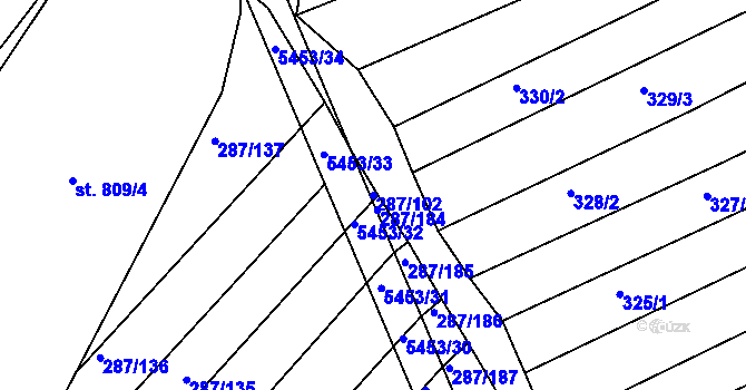 Parcela st. 287/102 v KÚ Jalubí, Katastrální mapa
