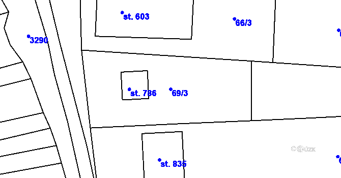 Parcela st. 69/3 v KÚ Jalubí, Katastrální mapa