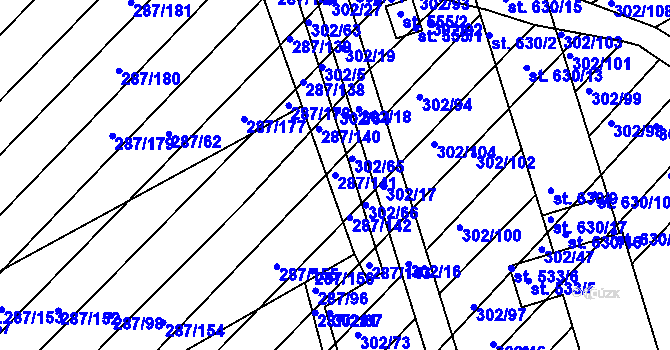 Parcela st. 287/141 v KÚ Jalubí, Katastrální mapa