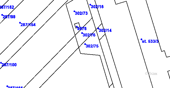 Parcela st. 302/75 v KÚ Jalubí, Katastrální mapa