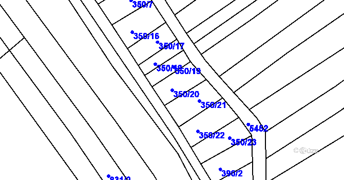 Parcela st. 350/20 v KÚ Jalubí, Katastrální mapa