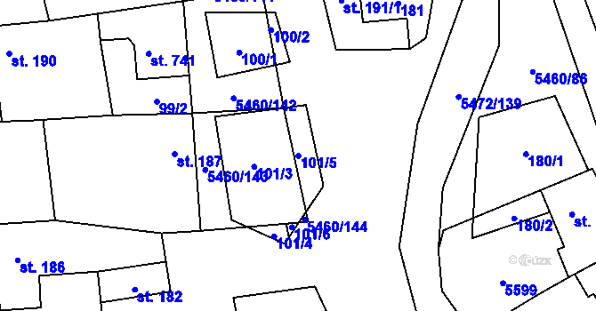 Parcela st. 101/5 v KÚ Jalubí, Katastrální mapa