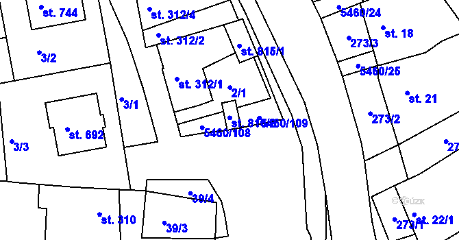 Parcela st. 816/2 v KÚ Jalubí, Katastrální mapa