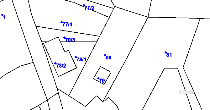 Parcela st. 80 v KÚ Jamné u Tišnova, Katastrální mapa