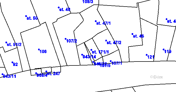 Parcela st. 171/2 v KÚ Jamné u Jihlavy, Katastrální mapa