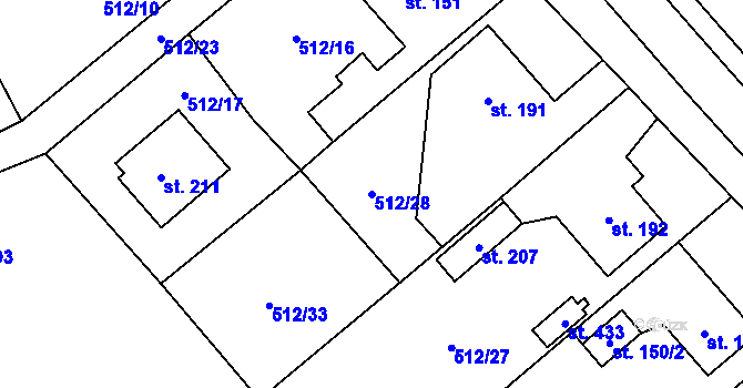 Parcela st. 512/28 v KÚ Jamné u Jihlavy, Katastrální mapa