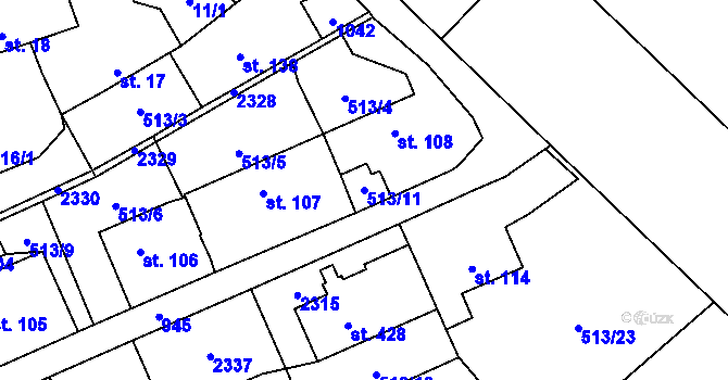 Parcela st. 513/11 v KÚ Jamné u Jihlavy, Katastrální mapa