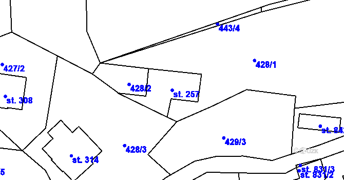 Parcela st. 257 v KÚ Jamné nad Orlicí, Katastrální mapa
