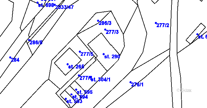 Parcela st. 290 v KÚ Jamné nad Orlicí, Katastrální mapa