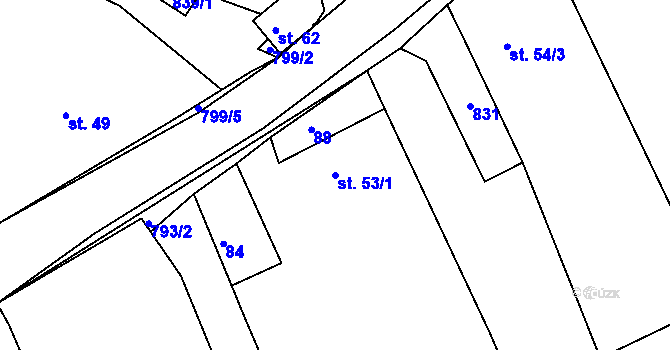 Parcela st. 53/1 v KÚ Jamnice, Katastrální mapa