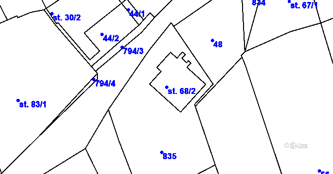 Parcela st. 68/2 v KÚ Jamnice, Katastrální mapa