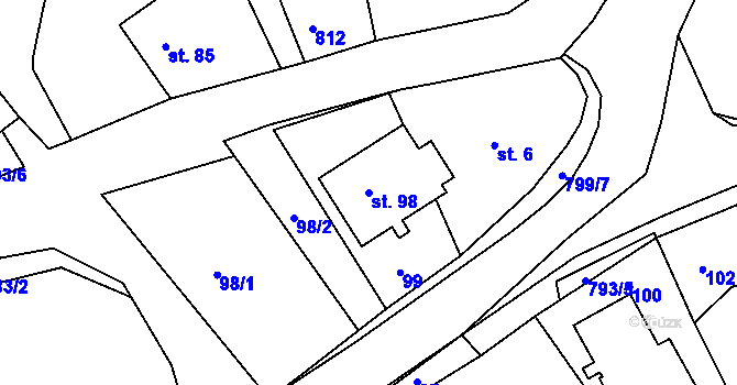 Parcela st. 98 v KÚ Jamnice, Katastrální mapa