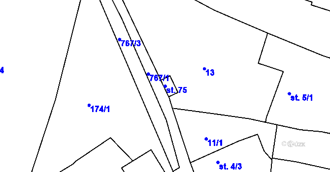 Parcela st. 75 v KÚ Jamný, Katastrální mapa