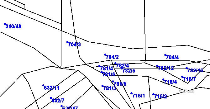 Parcela st. 704/2 v KÚ Jamný, Katastrální mapa