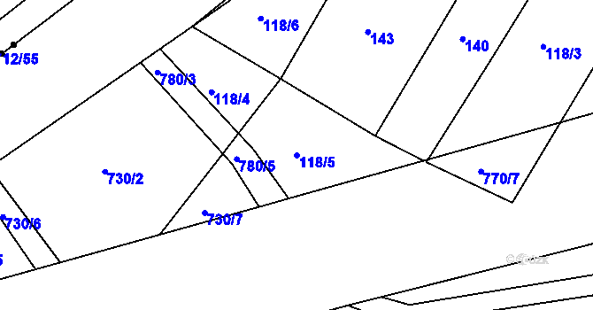 Parcela st. 118/5 v KÚ Jamný, Katastrální mapa