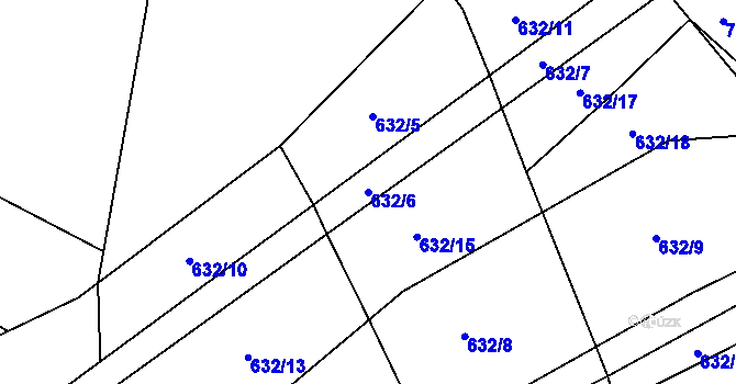 Parcela st. 632/6 v KÚ Jamný, Katastrální mapa