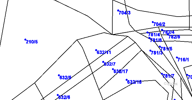 Parcela st. 632/11 v KÚ Jamný, Katastrální mapa
