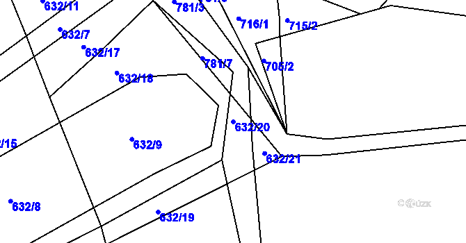 Parcela st. 632/20 v KÚ Jamný, Katastrální mapa