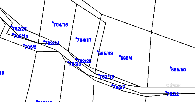 Parcela st. 685/49 v KÚ Jamný, Katastrální mapa