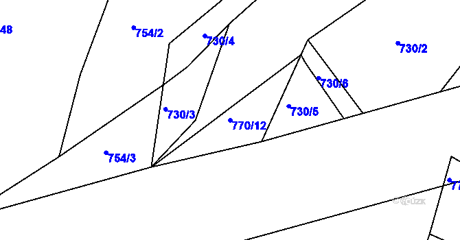 Parcela st. 770/12 v KÚ Jamný, Katastrální mapa