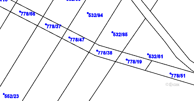 Parcela st. 778/38 v KÚ Jamný, Katastrální mapa