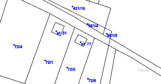 Parcela st. 77 v KÚ Kašina Hora, Katastrální mapa