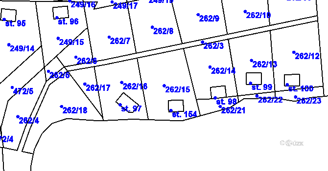 Parcela st. 262/15 v KÚ Temešvár, Katastrální mapa