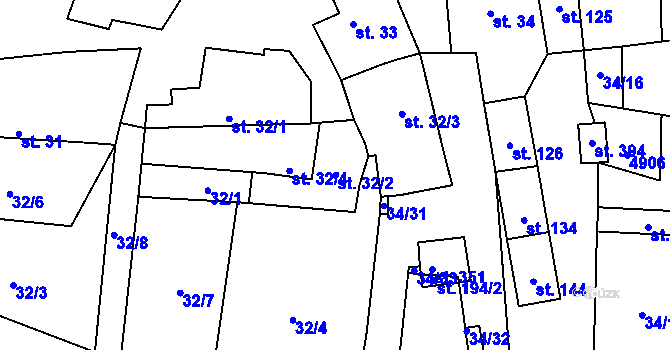 Parcela st. 32/2 v KÚ Jamolice, Katastrální mapa