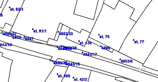 Parcela st. 136 v KÚ Jamolice, Katastrální mapa