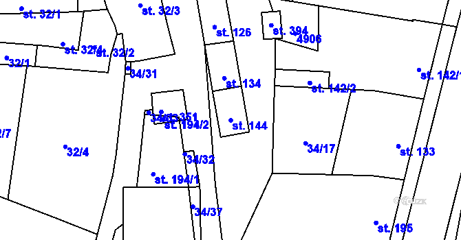 Parcela st. 144 v KÚ Jamolice, Katastrální mapa