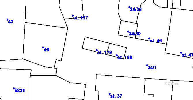 Parcela st. 179 v KÚ Jamolice, Katastrální mapa