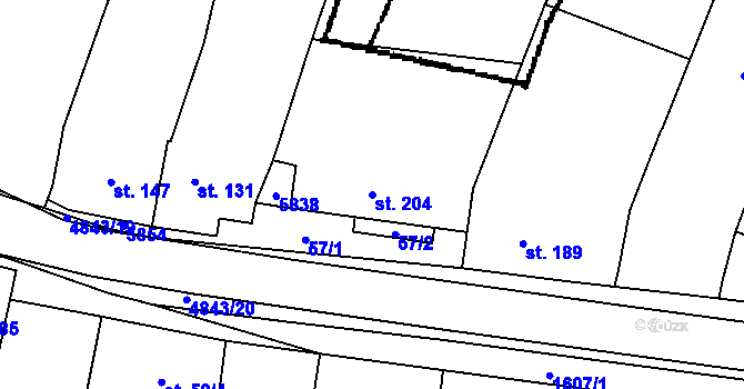 Parcela st. 204 v KÚ Jamolice, Katastrální mapa