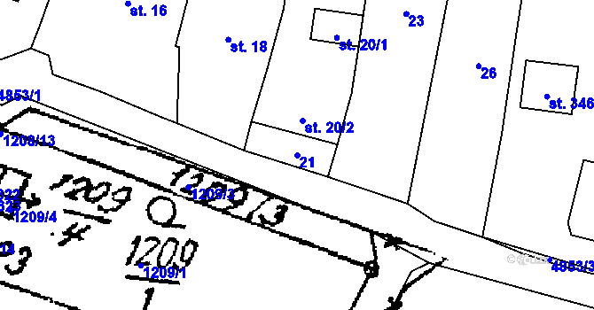 Parcela st. 21 v KÚ Jamolice, Katastrální mapa