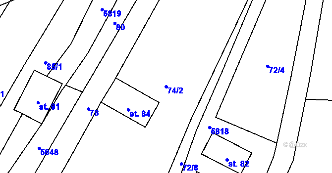 Parcela st. 74/2 v KÚ Jamolice, Katastrální mapa