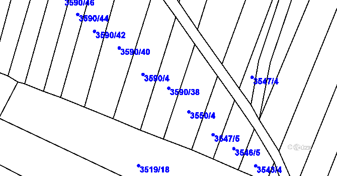 Parcela st. 3590/38 v KÚ Jamolice, Katastrální mapa
