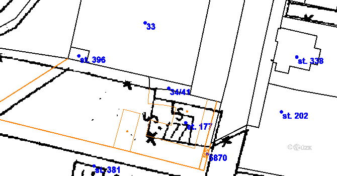 Parcela st. 34/41 v KÚ Jamolice, Katastrální mapa