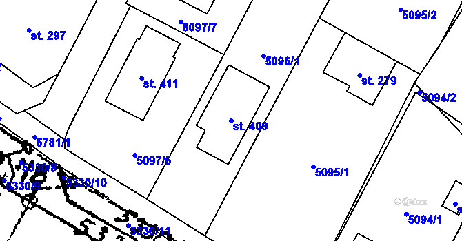 Parcela st. 409 v KÚ Jamolice, Katastrální mapa