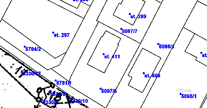 Parcela st. 411 v KÚ Jamolice, Katastrální mapa