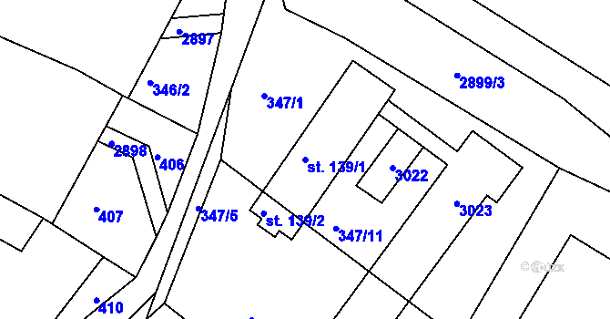 Parcela st. 139/1 v KÚ Jámy, Katastrální mapa