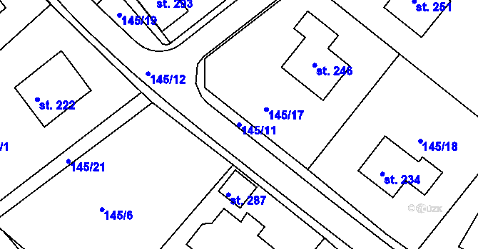 Parcela st. 145/11 v KÚ Jámy, Katastrální mapa