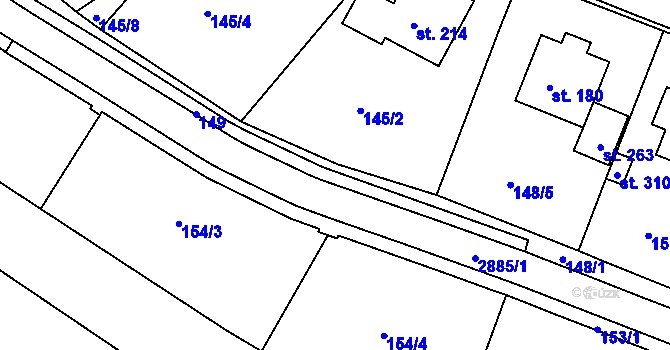 Parcela st. 148/1 v KÚ Jámy, Katastrální mapa