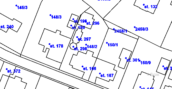 Parcela st. 148/2 v KÚ Jámy, Katastrální mapa