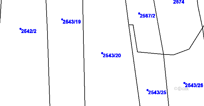 Parcela st. 2543/20 v KÚ Jámy, Katastrální mapa