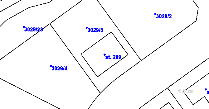 Parcela st. 289 v KÚ Jámy, Katastrální mapa