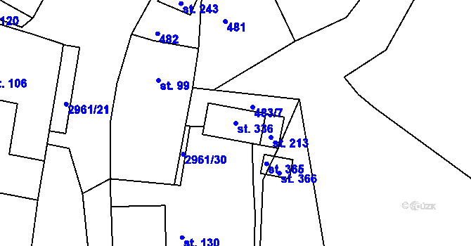 Parcela st. 336 v KÚ Jámy, Katastrální mapa