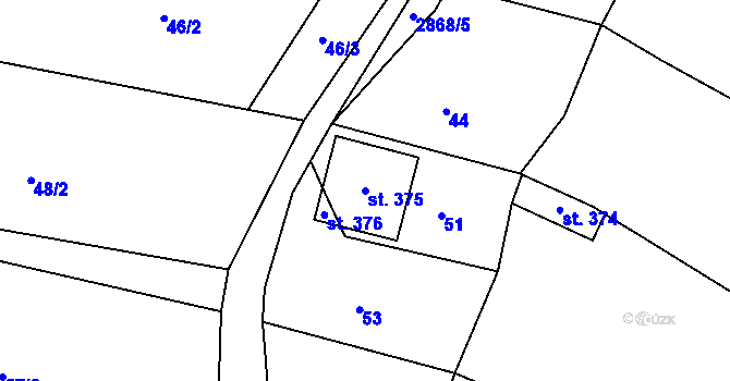 Parcela st. 375 v KÚ Jámy, Katastrální mapa