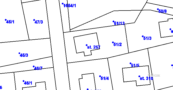 Parcela st. 257 v KÚ Jankov, Katastrální mapa