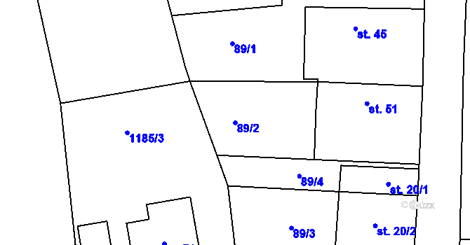 Parcela st. 89/2 v KÚ Jankovská Lhota, Katastrální mapa