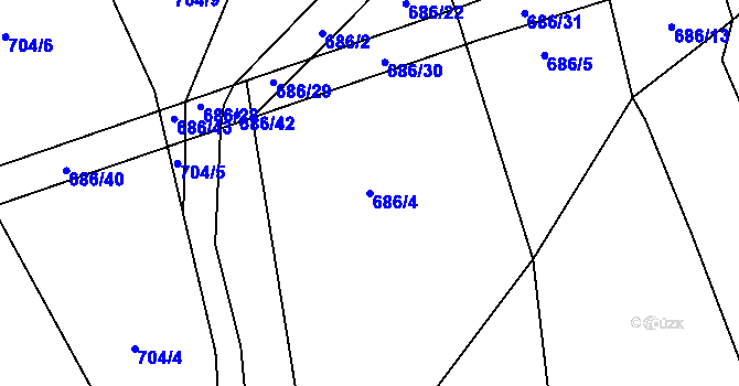 Parcela st. 686/4 v KÚ Jankovská Lhota, Katastrální mapa